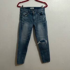 Authentic Moussy Women's 27 Jeans High Rise Light Wash Skinny Distressed Accents